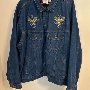 Wrangler Rugged Wear Denim Jacket 3XL Buffalo Plaid Lined‎ Gold Owl Embroidery